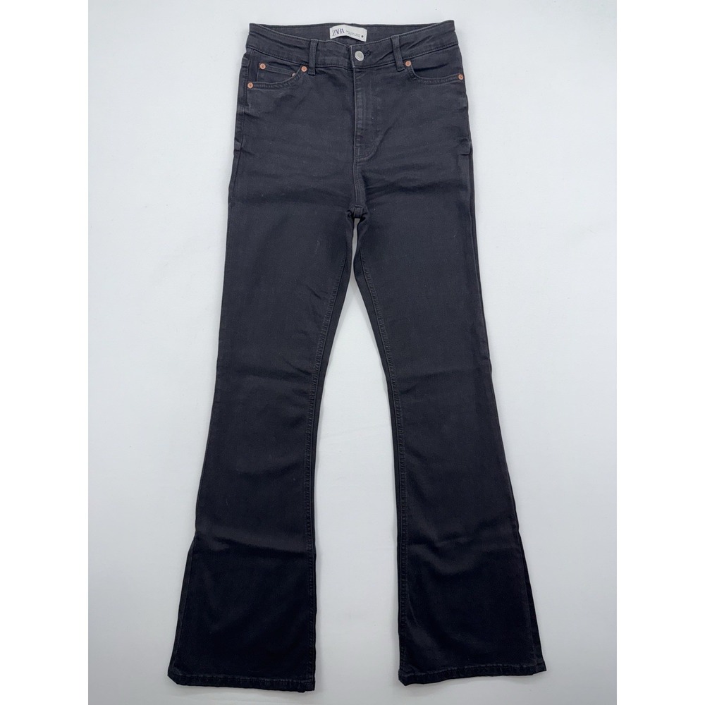 Zara Women's Extra Bootcut Leg Jeans Size 6 Solid Black Denim 5-Pocket